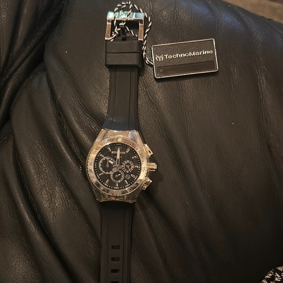 NWT Techno Marine Stainless Chronograph Watch model 110043.  Black Dial - Picture 1 of 4